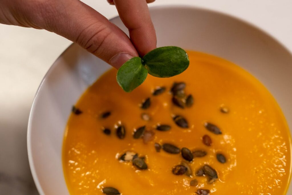 Wie kocht man eine herzhafte Suppe mit Kürbis und Ingwer?